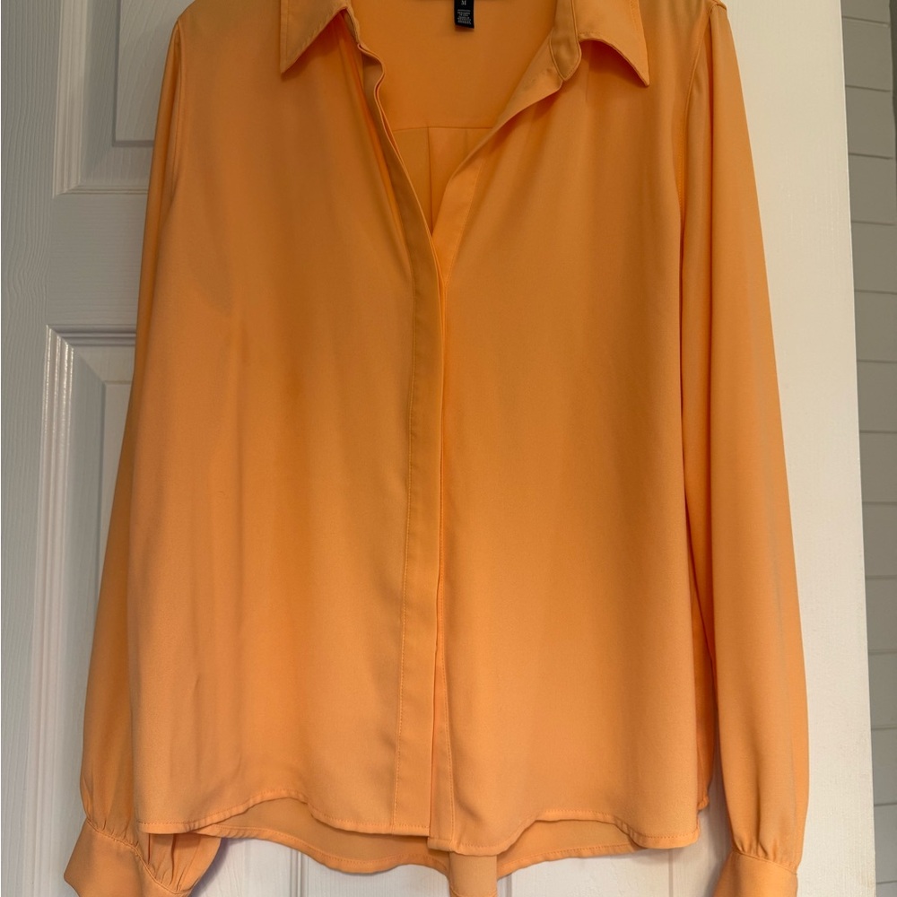 White House Black Market Orange Button Down Shirt Relaxed Notched Collar